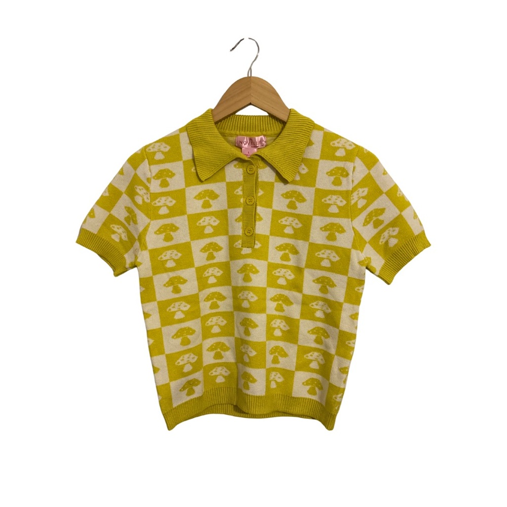Yellow Mushroom-Check Polo Sweater Top